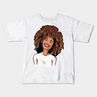 Kinky Curly Golden Afro with a Smile Kids T-Shirt